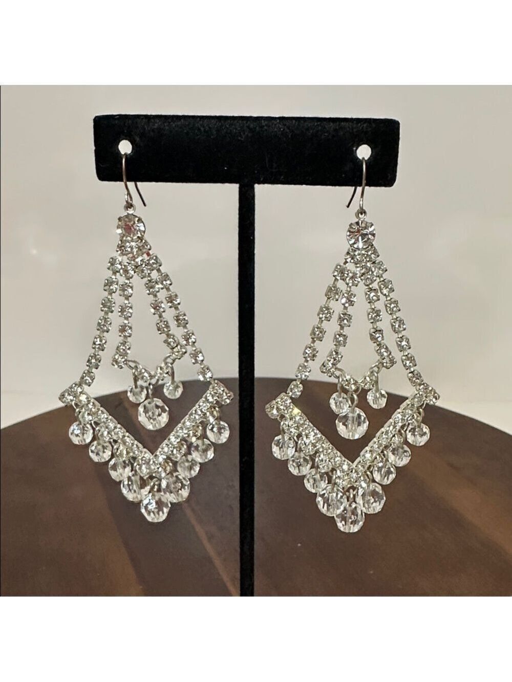 Vintage Style Rhinestone Chandelier Earrings | Crystal Drop Dangle | Bridal Glam - Picture 1 of 5